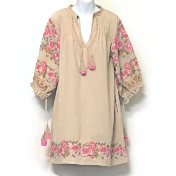 Embroidered Linen Tunic DRESS Floral Cleo NEW - Picture 3 of 8